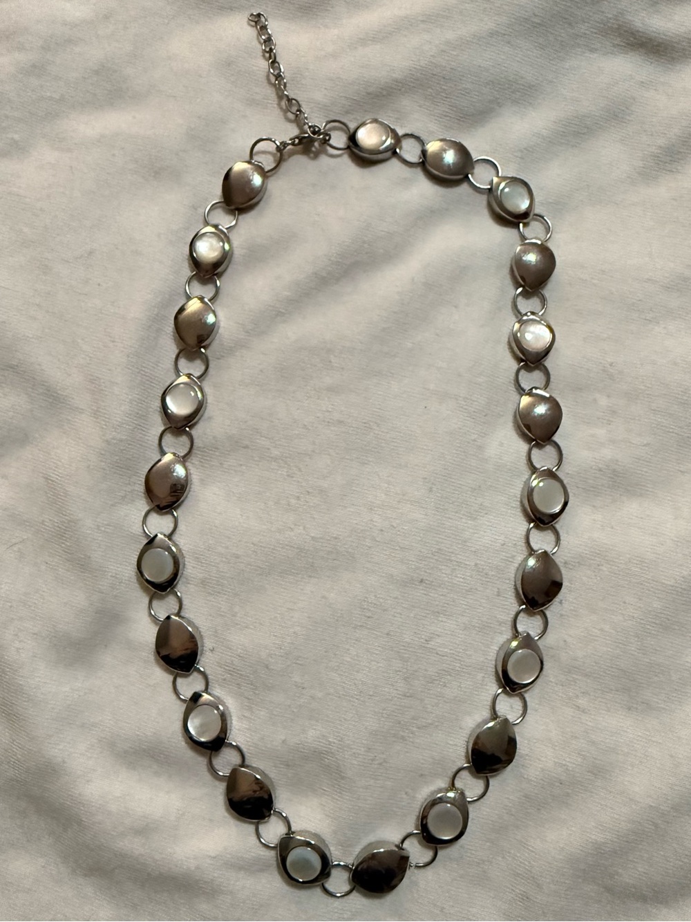 Vintage Signed Milor Stainless Steel Mother of Pearl Link Necklace